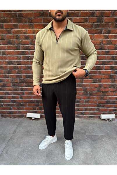 Combineman35 Мъжки спортен екип с вертикални ивици, от османска тъкан, с цип