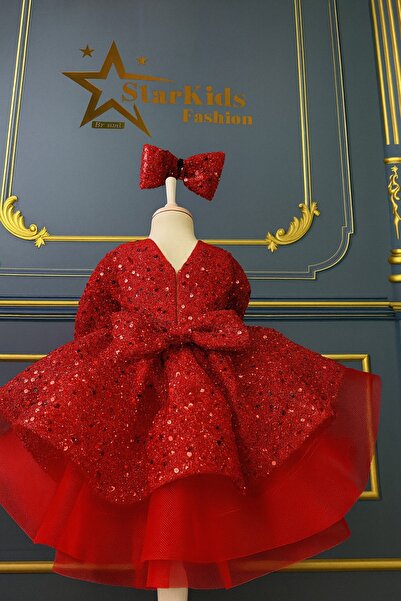 Star Kids Girls' Red Beaded Dress, Girls' Graduation Dress