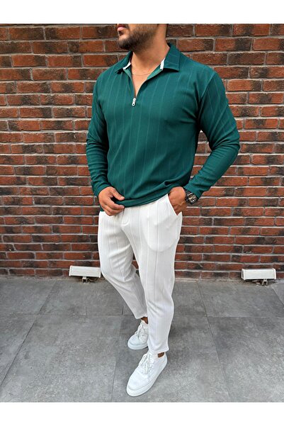 Baycombine35 Ανδρικό σετ αθλητικής φόρμας με κάθετες ρίγες από ύφασμα Ottoman με λεπτομέρεια με φερμουάρ