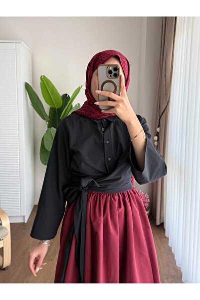 Miraydın Butik Women's Waist-Tie Belted Skirt Top Shirt M202 - Black