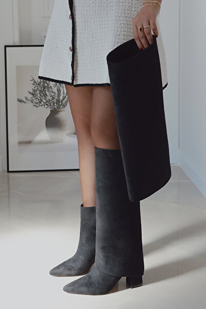 POLKA STORE Look Dustproof Detailed Detachable Apparatus Detailed Boty na podpatku se špičatou špičkou na zip Dámské semišové boty