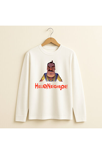 fasardi Hello Neighbor Baskılı Unisex Uzun Kollu Çocuk Tişört