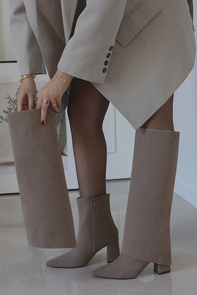 POLKA STORE Look Tozluk Детальні чоботи з знімним апаратом, на підборах, з гострим носком, на блискавці, жіноче взуття