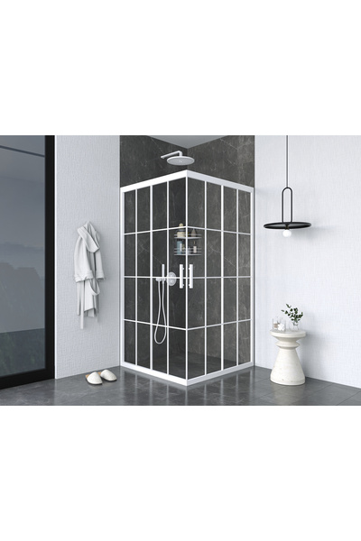 PointPro Point Duşakabin 110 X 110 Karolaj Cam Kare Köşe Girişli Kabin Beyaz Profil 6mm