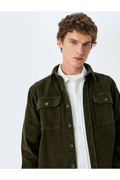 Koton Long Sleeve Buttoned Pocket Detailed Cotton Corduroy Shirt Jacket
