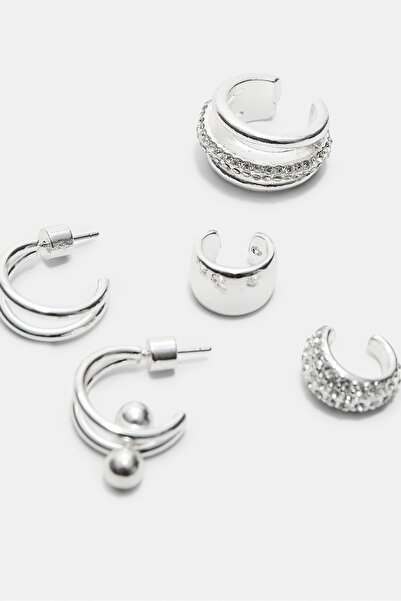 Stradivarius Parlak Küpe, Halka ve Kelepçe Küpe Seti