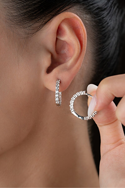 Silvano Jewelry 925 Ayar Gümüş Taşlı Halka Küpe