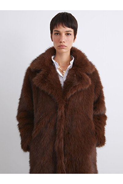 LC Waikiki Brown Jacket Collar Women's Fur Coat