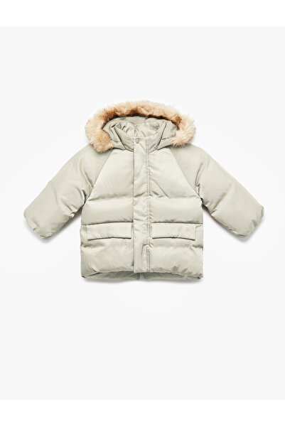 Koton Μακρυμάνικο πουπουλένιο παλτό με κουκούλα με λεπτομέρεια από βελούδινο υλικό