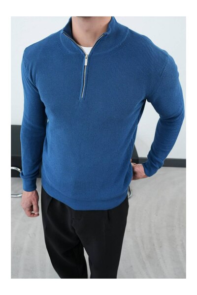 perasttesktil Pulover pentru bărbați cu guler ridicat fermoare