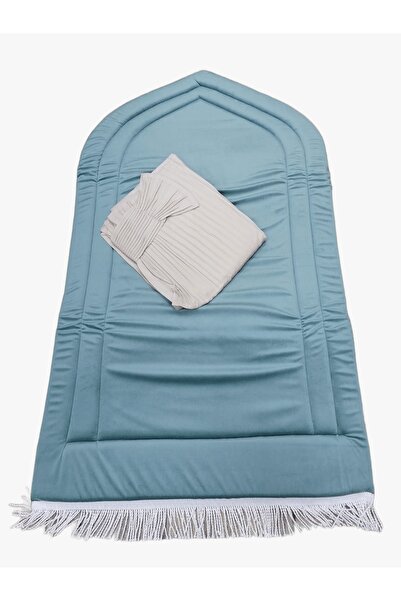 LOVEHOME طقم سجادة صلاه مبطن مع شرشف صلاه قماش قطن ساده بكسرات ربط