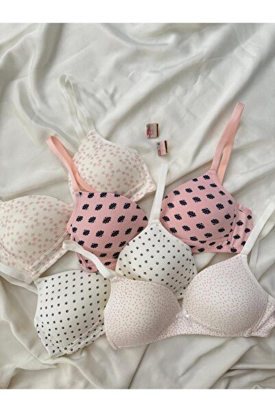 İNKO İÇ GİYİM Cotton Combed Cotton Wire-Free Unpadded 4-Piece Gathering Bra