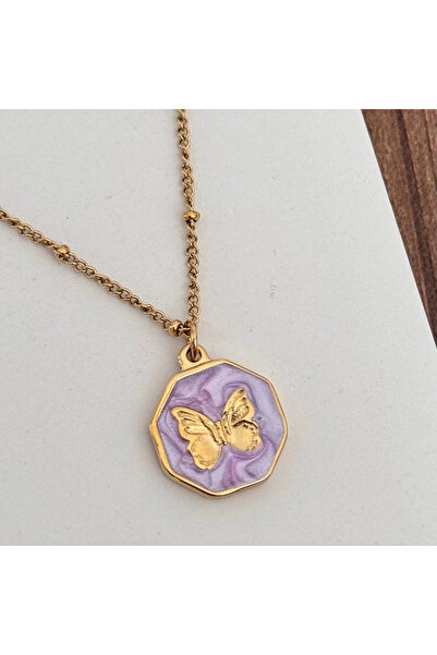 TURKAFONE قلادة على شكل فراشة من اللوح الأرجواني