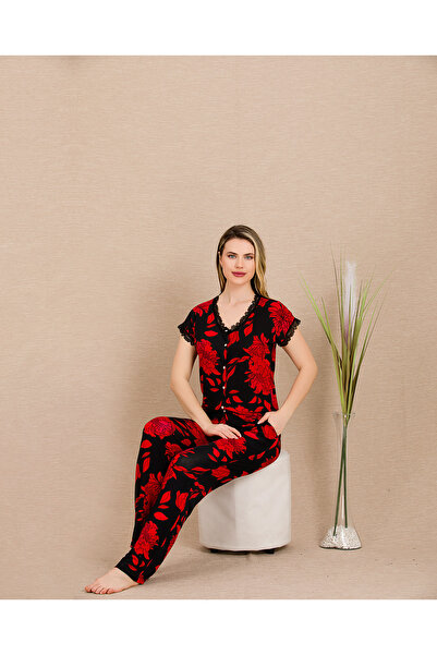 MOPİ Short Sleeve Viscose Comfortable Fabric Stylish Women's Pajama Set