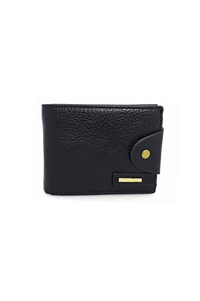 Magrot Men's leather wallet, black, snap closure, 14006
