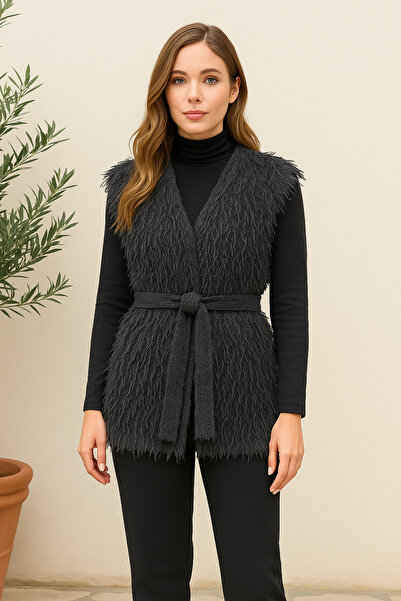 Misue Handmade Seasonal Loose Tassel Belted Vest, Modern Vest, Suitable for Muslim Clothing Vest