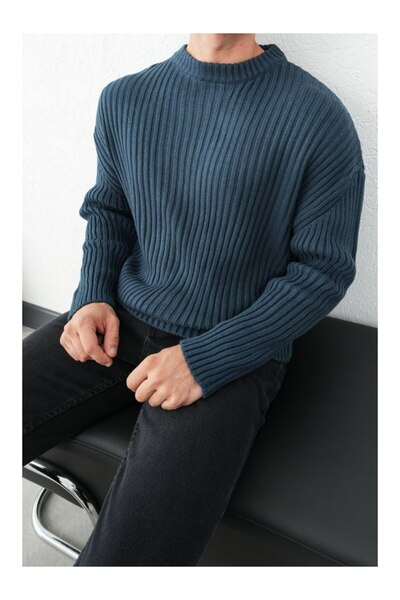 perasttesktil Pulover pentru bărbați oversize gros material reiat