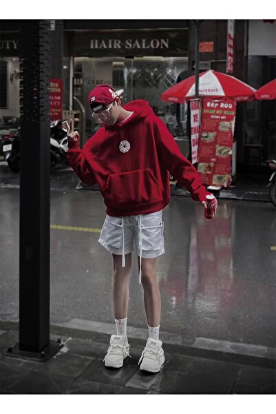 CLASSY.MODA Hanorac cu glugă Simbol rotund în față și imprimeu cu figură în spate Stil casual unisex