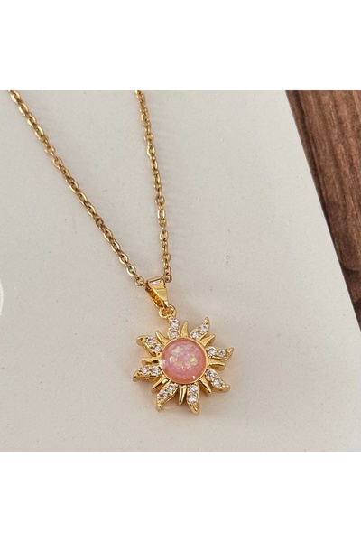 TURKAFONE قلادة الشمس الحجر الوردي