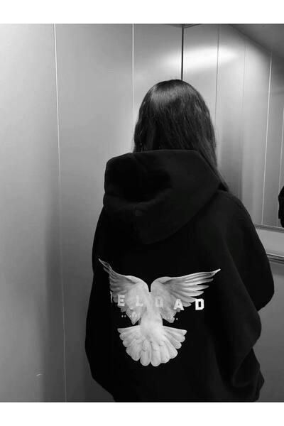 CLASSY.MODA Hanorac oversize unisex cu glugă, cu aripă din spate și text Relo...