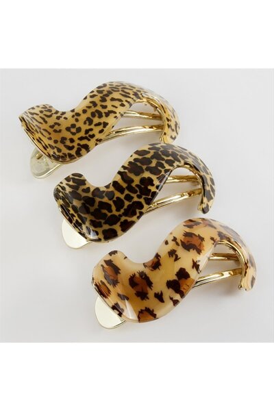 CT STONES مشبك مزلاج بنقشة الفهد قطعة واحدة