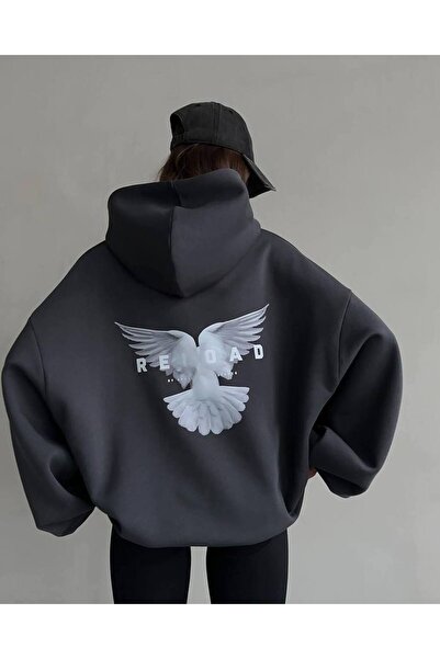 CLASSY.MODA Унісекс оверсайз худі з капюшоном, принтом «Back Wing» і «Reload» на спині, повсякденний стрітвір