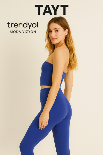 pantofashion Saks Mavisi Yüksek Bel Dikişsiz Tayt - Push Up Etkili Spor ve Günlük Kullanım