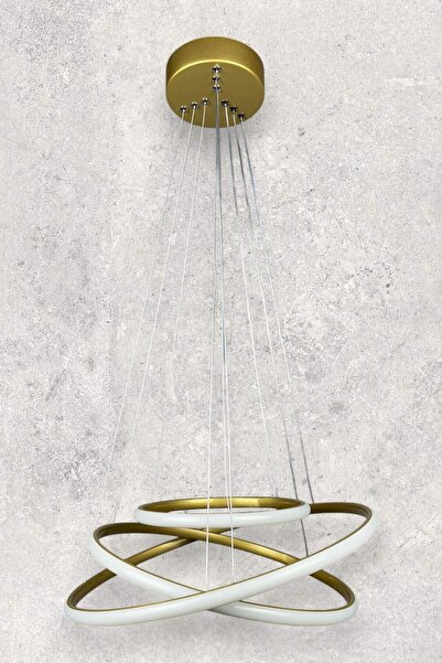 Luzarana Rings Modern Tasarım Eskitme Renk - Yatak Odası - Salon - Çocuk Odası - Mutfak Beyaz Led 3 Lü Avize