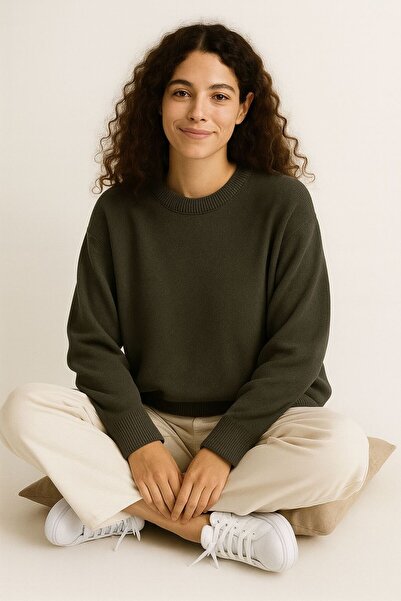 moda mh Oversize Fit Soft Textured Circular Neck Basic Knitwear Women's Sweater