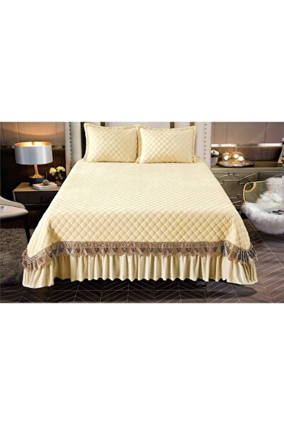 Arta Somnului Velvet Duvet Cover Set 230x250cm, 3 Pieces with Embroidery, Cream + 2 Pillowcases