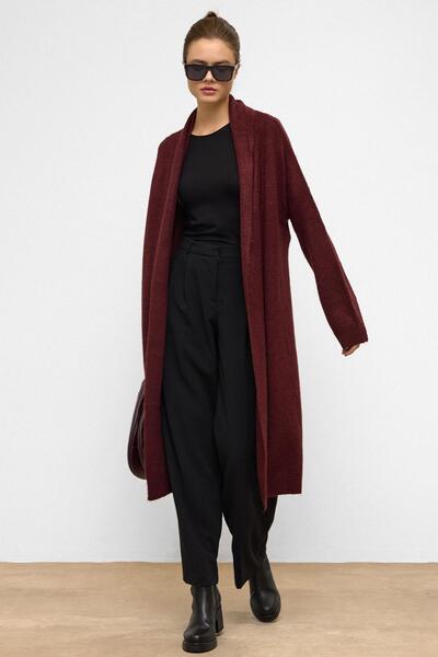 Olcay Oversize Long Knitwear Cardigan Bordo 8271