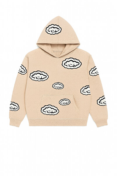 CLASSY.MODA Унісекс-светр з капюшоном, 3 нитки, кишені-кенгуру, вільний крій, принт з хмарним візерунком