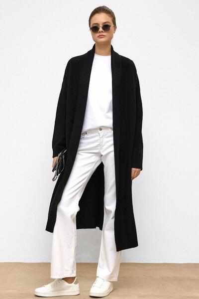 Olcay Oversize Long Knitwear Cardigan Black 8271