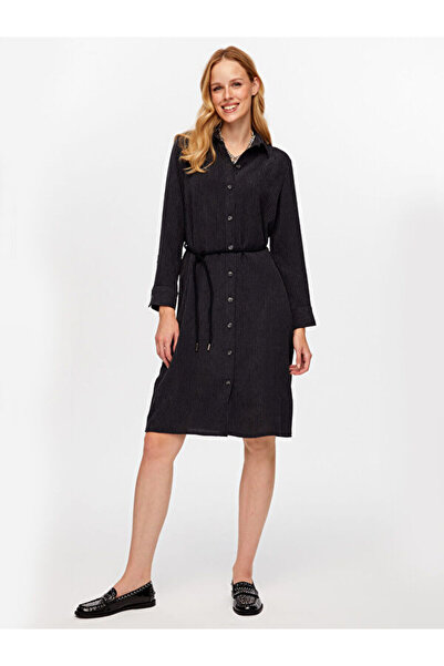 Faik Sönmez Kuşaklı Kendinden Dokulu Şönil Elbise W26ELB023