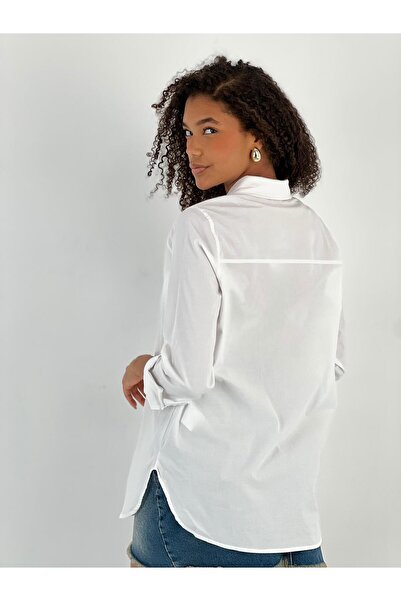 Miss Poem Γυναικείο πουκάμισο με κουμπιά σε λευκό χρώμα