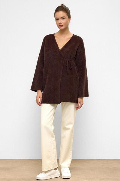 Olcay Lace-Up Closure Soft Knitwear Cardigan Brown 8269