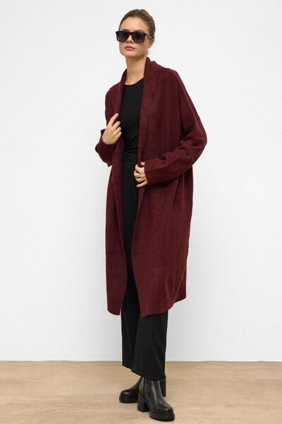 Olcay Oversize Long Knitwear Cardigan Bordo 8271
