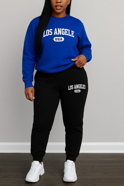 CLASSY.MODA طقم رياضي نسائي مكون من سويت شيرت بغطاء للرأس وبنطلون جوجر مطبوع ...