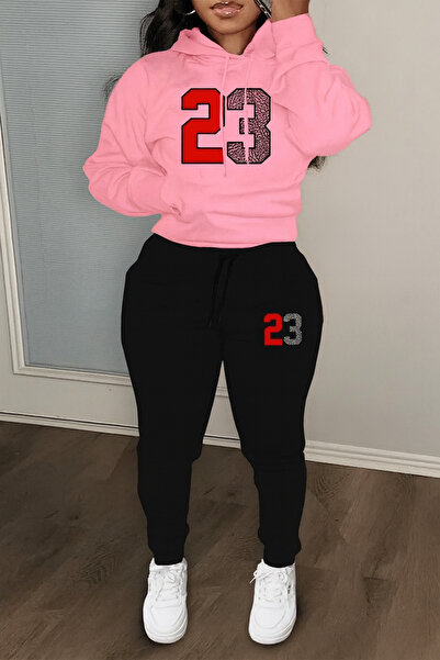 CLASSY.MODA Set de trening pentru femei cu imprimeu numărul 23, hanorac cu gl...
