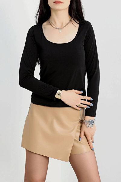TH COLLECTİON U-Neck Camisole Blouse Black A132 - L