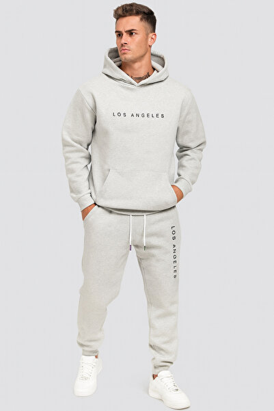 CLASSY.MODA طقم بدلة رياضية مطبوع عليها نص لوس أنجلوس للجنسين، سترة فضفاضة بغ...