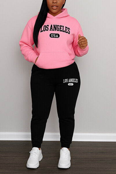 CLASSY.MODA طقم رياضي نسائي مكون من سويت شيرت بغطاء للرأس وبنطلون جوجر مطبوع ...