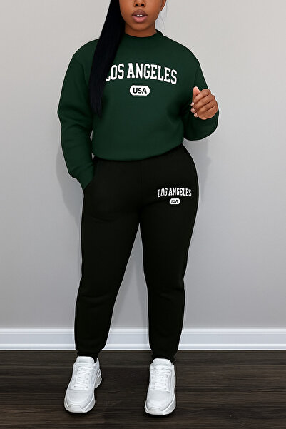 CLASSY.MODA طقم رياضي نسائي مكون من سويت شيرت بغطاء للرأس وبنطلون جوجر مطبوع عليه لوس أنجلوس الولايات المتحدة الأمريكية