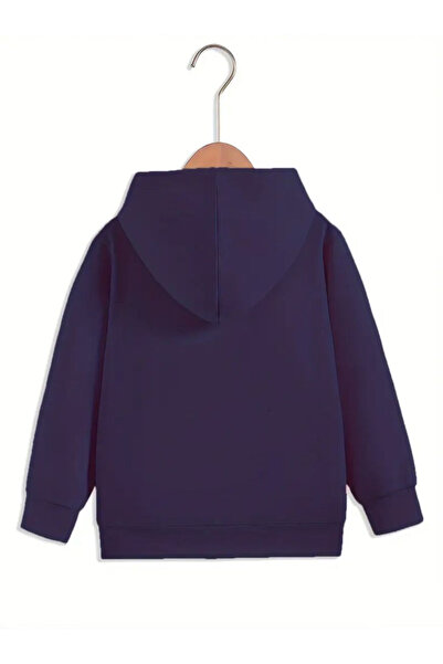 Cool Art Kalp Minimal Pamuklu Çocuk Fermuarlı Hırka - Lacivert Baskılı Kız Erkek Çocuk Kışlık Kapüşonlu