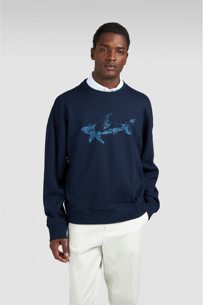 PAUL&SHARK Erkek Rahat Kalıp Büyük Shark Logolu Pamuklu Uzun Kollu Lacivert Sweatshirt 15311848-050