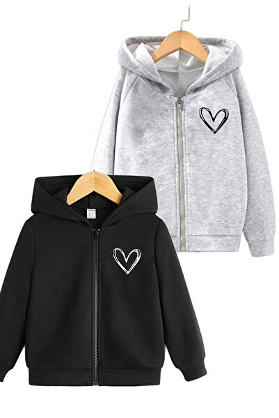 coolart Cardigan cu fermoar pentru copii din bumbac minimal Heart - Hanorac d...