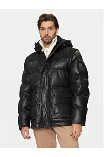 BOSS Ανδρικό Δερμάτινο Μπουφάν 50522219 Μαύρο