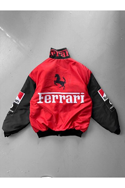 Karakedi Червоно-чорна куртка-бомбер F1 Racing з принтом, унісекс, парашутна