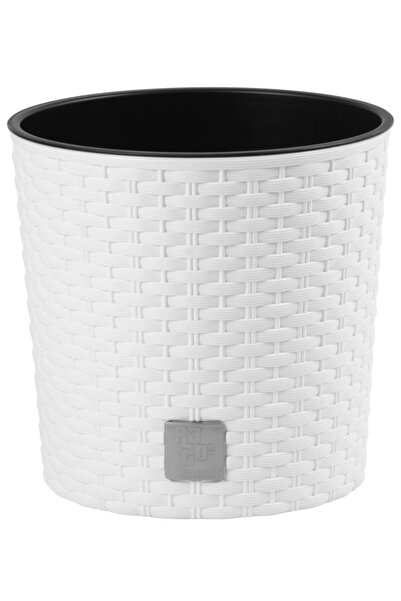 SGTT Ghiveci rotund alb pentru flori, plastic rezistent, imitație de ratan, d...