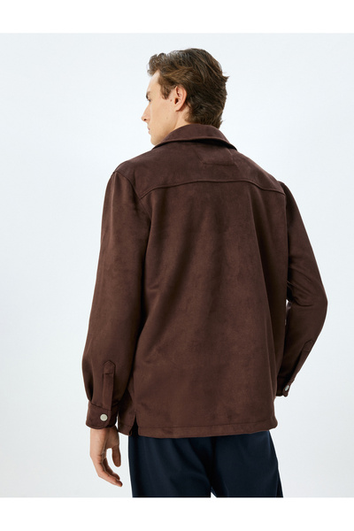 Koton Regular Fit Faux Suede Shirt Jacket with Flap Pocket Detail